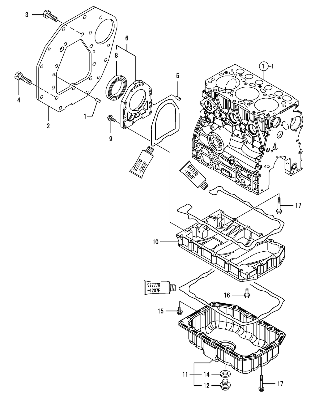Yanmar Engine Mounting Flange And Oil Sump Diagram and Parts List for 46G 4X4-1I029Z-1H020Z-37BKD710 Cub Cadet Lawn Tractor Accessories